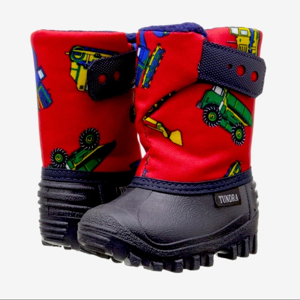 Like New! Tundra Toddler Kids Snow Boots in Navy/Red Truck, Size 8